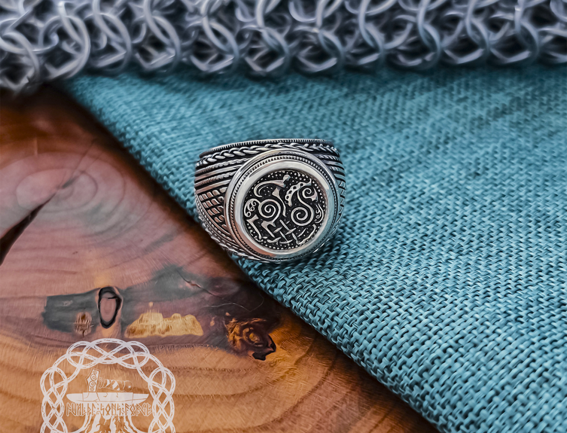 Sterling Silver Sleipnir Ring. Artisan Handmade Viking Design.