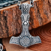 Viking Mjolnir Necklace with Helm of Awe. Sterling Silver Thor Hammer Pendant.