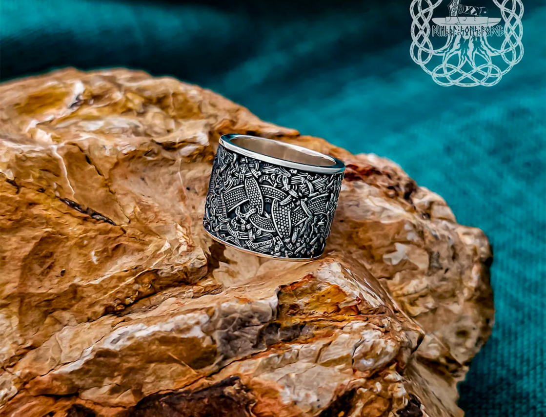 Mammen Style Sterling Silver Viking Ring. Cammin Casket Design.
