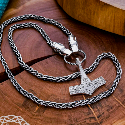 Sterling Silver Wolf Head Filigree Viking Chain. Gotland Replica Necklace.