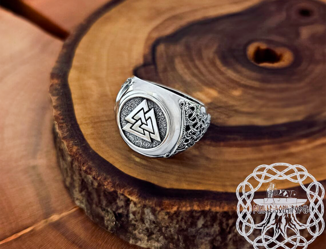 Sterling Silver Valknut Ring. Artisan Viking Jewelry.
