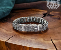 Sterling Silver Rune Bracelet with Cammin Casket Design. Handmade Viking Arm Ring.