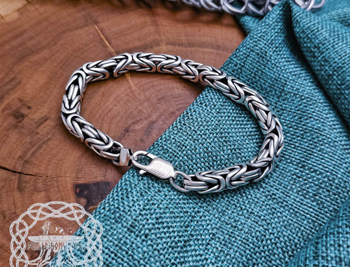 Sterling Silver Byzantine Viking Bracelet. Handcrafted Norse Jewelry.