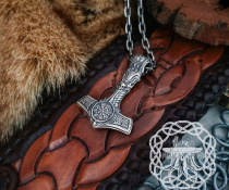 Viking Mjolnir Necklace with Helm of Awe. Sterling Silver Thor Hammer Pendant.