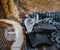 Handmade Sterling Silver Rhinoceros Head Ring. Biker Animal Jewelry.