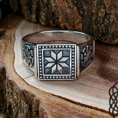 Handmade Sterling Silver Alatyr Ring. Norse Jewelry.