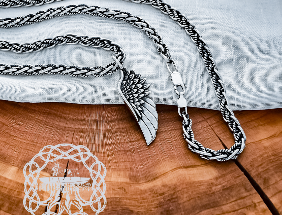 Handmade Sterling Silver Wing Necklace. Eagle Feather Pendant.