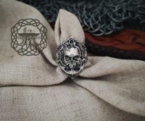 Handmade Sterling Silver Marine Skull Ring. Artisan Wind Rose and Anchor Design.