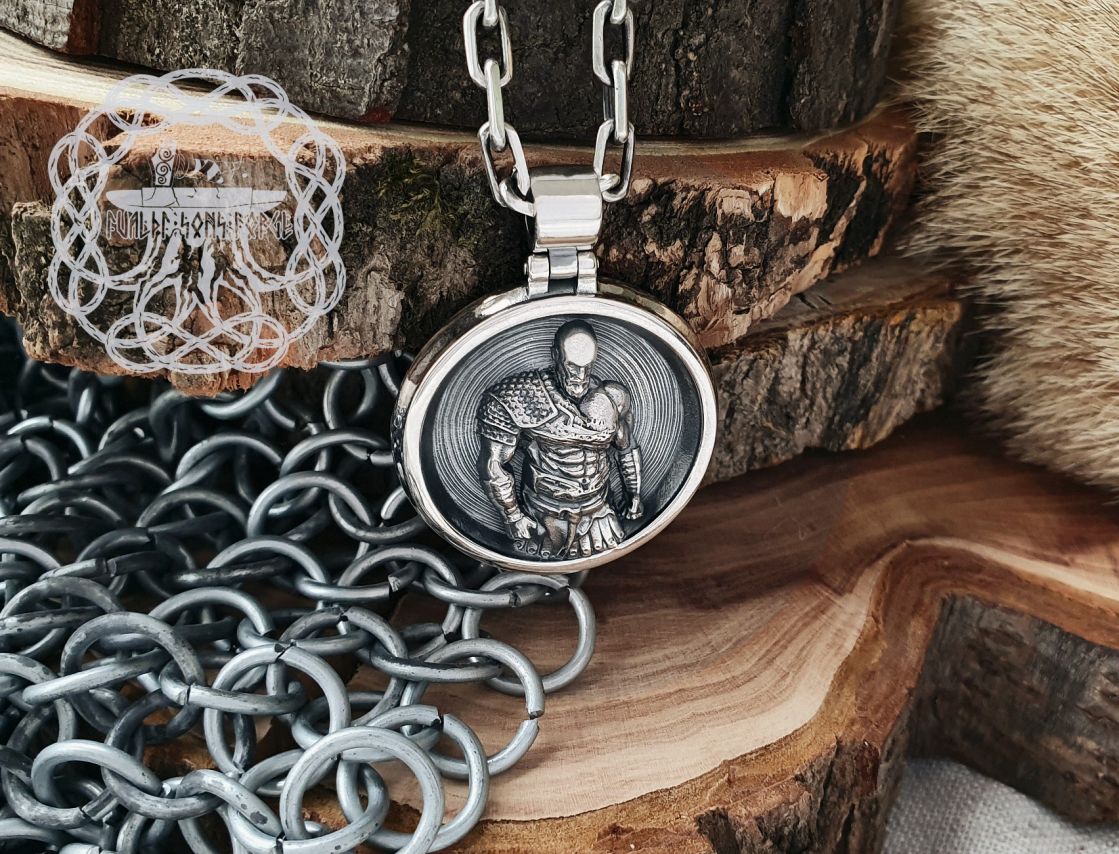 Handmade Sterling Silver Kratos Pendant. God of War Necklace.