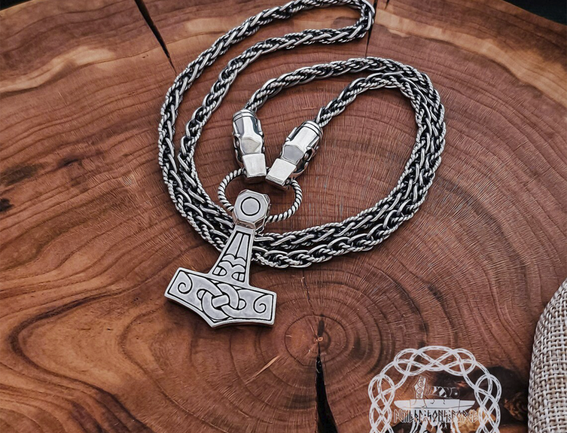 Sterling Silver Wolf Head Filigree Viking Chain. Gotland Replica Necklace.