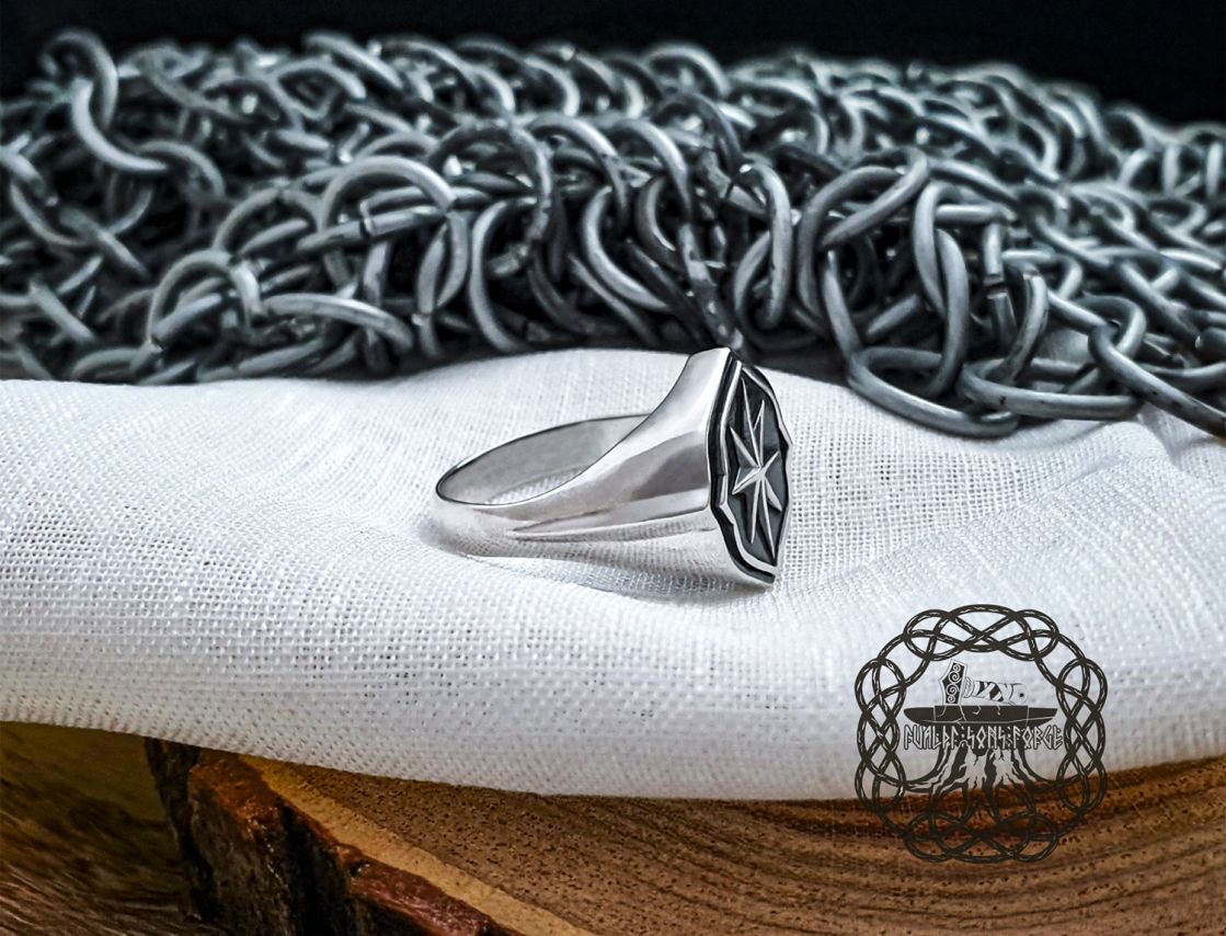 Sterling Silver Wind Rose Ring. Handmade Viking Jewelry.