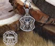 Handmade Sterling Silver Berserker Pendant. Viking Shield Necklace.