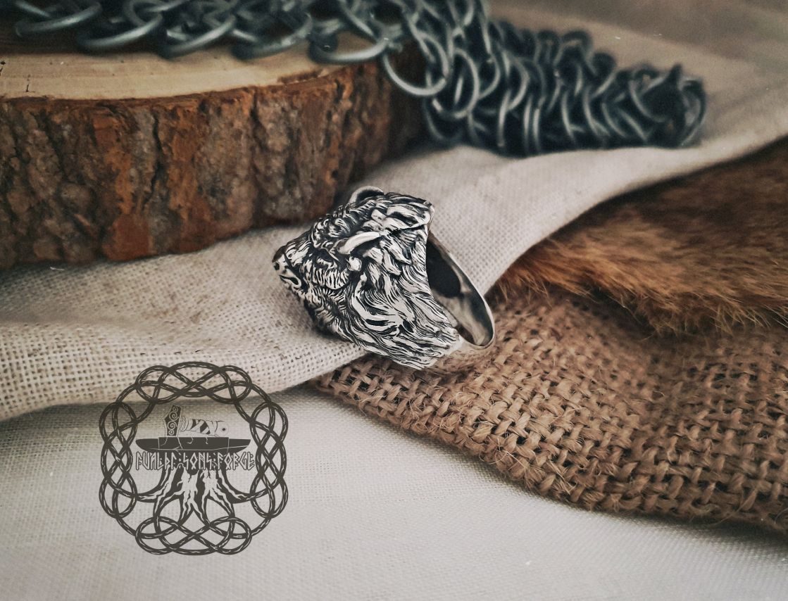 Sterling Silver Bison Head Ring. Handmade Animal Jewelry.