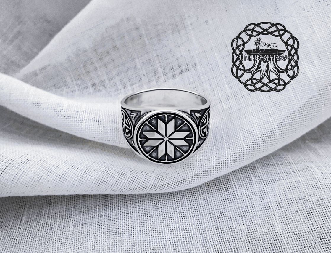 Handmade Sterling Silver Alatyr Ring. Slavic Pagan Jewelry.