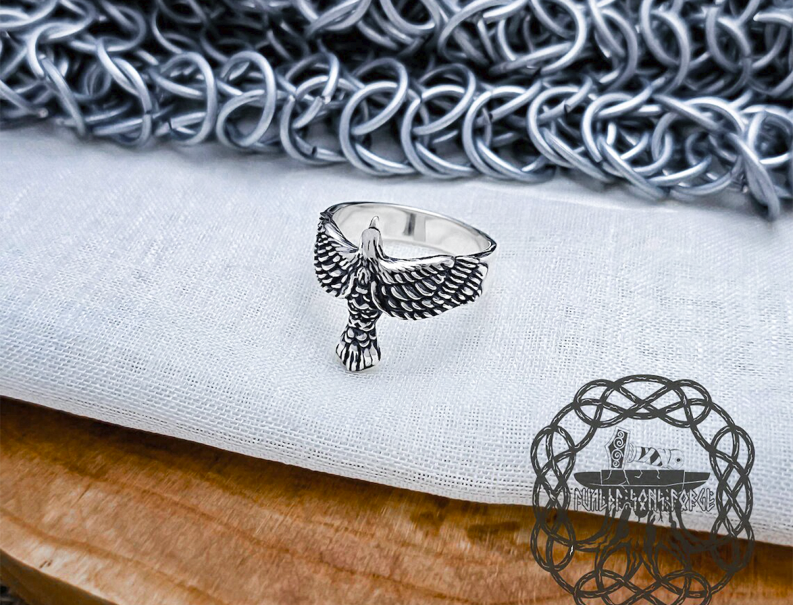 Sterling Silver Eagle Wing Ring. Artisan Crafted Animal Jewelry.