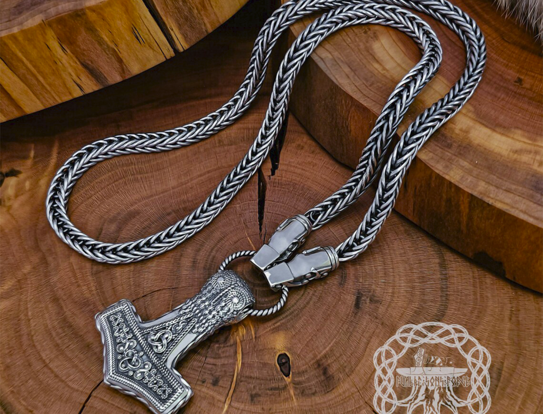 Authentic Wolf Head Viking Necklace Replica from Gotland. Sterling Silver Norse Chain.