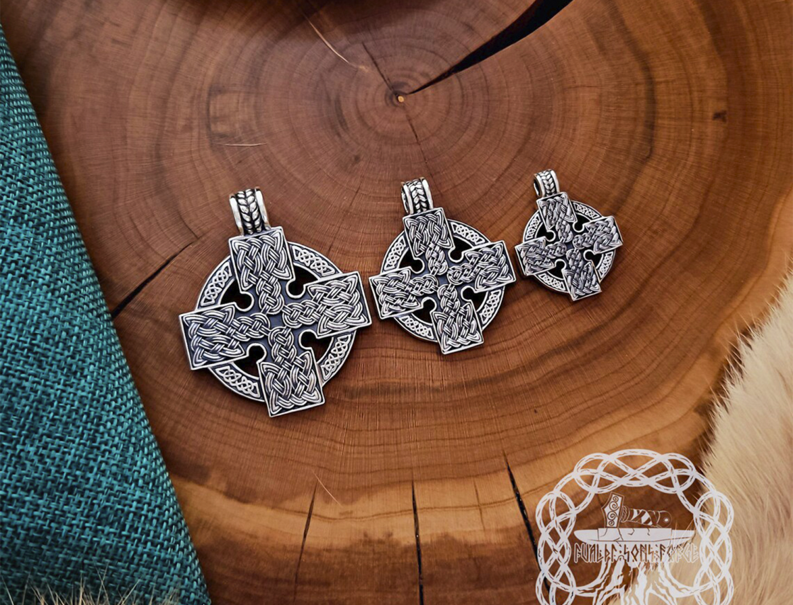 Handmade Sterling Silver Celtic Cross Pendant. Artisan Norse Jewelry.