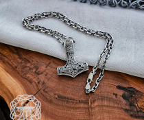 Sterling Silver Mammen Mjolnir Pendant. Handmade Viking Thor Hammer Necklace.