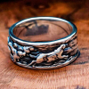 Sterling Silver Wolf Pack Statement Ring. Handmade Wildlife Jewelry.