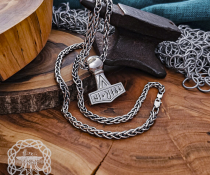 Sterling Silver Runic Thor Hammer Pendant With Valknut. Handmade Mjolnir replica from Kobelev.