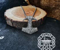 Sterling Silver Viking Thor Hammer Necklace. Mjolnir Pendant with Triquetra.