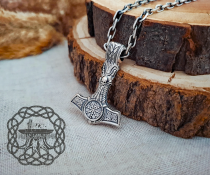 Viking Mjolnir Necklace with Helm of Awe. Sterling Silver Thor Hammer Pendant.