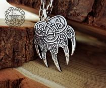 Sterling Silver Bear Paw Pendant. Viking Berserker Necklace.