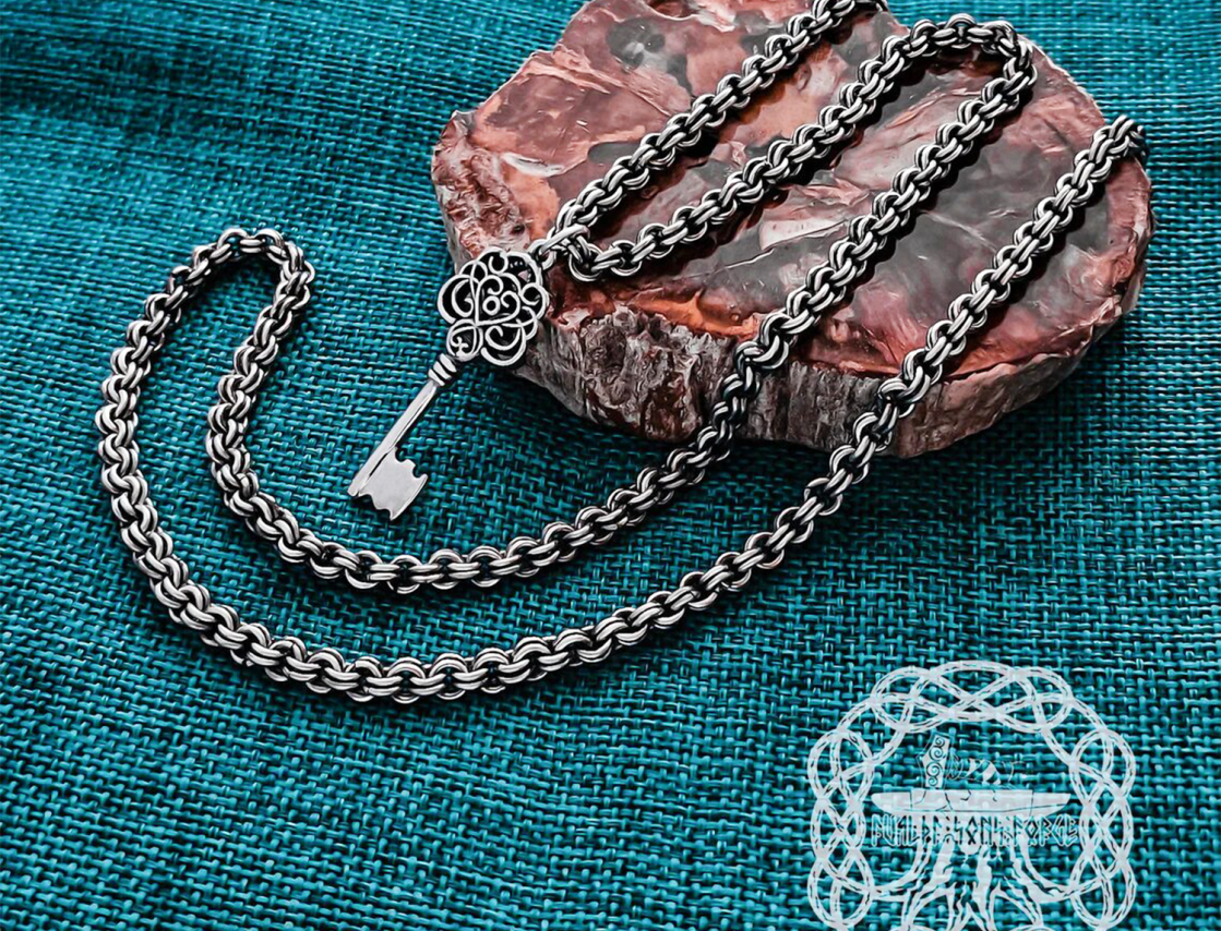 Sterling Silver Key Pendant. Handmade Elegant Charm Necklace.
