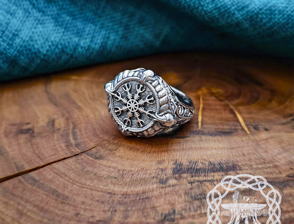 Sterling Silver Viking Helm of Awe Ring. Handmade Skull Design.