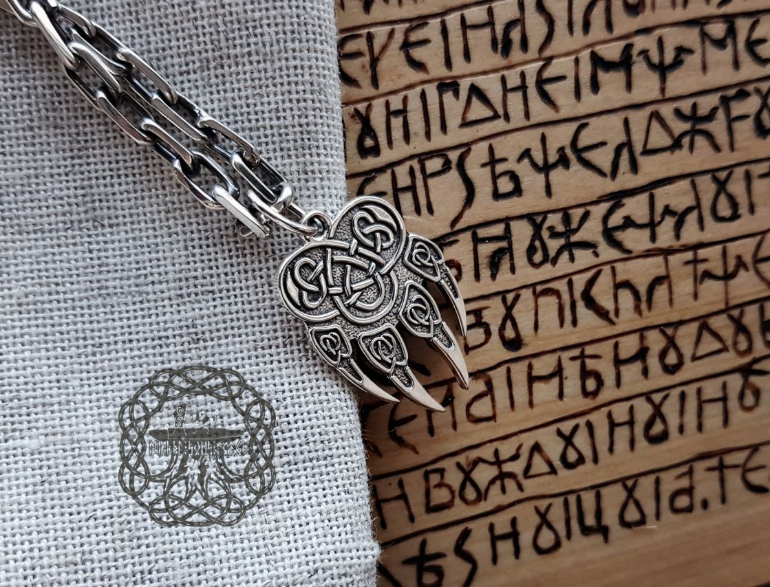 Wolf Paw Pendant Necklace. Handmade Sterling Silver Norse Viking Jewelry.