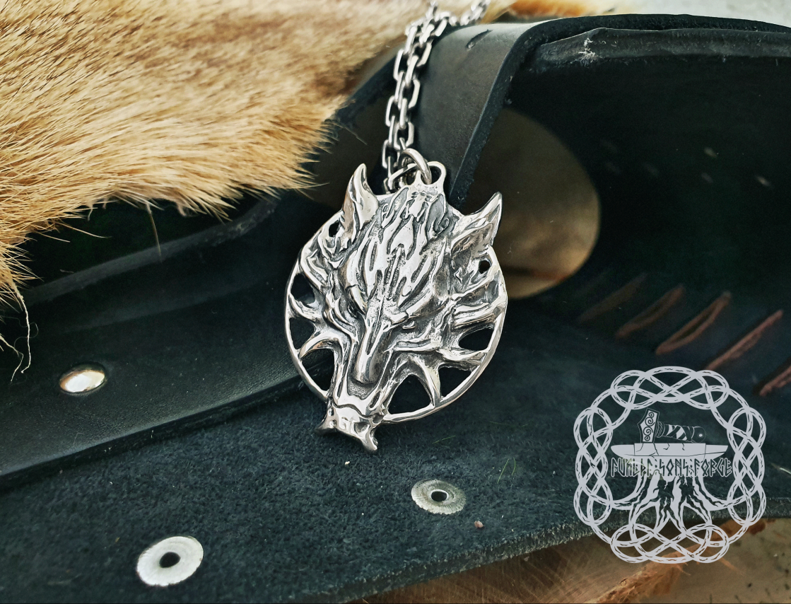 Handmade Sterling Silver Fenrir Pendant. Viking Wolf Necklace.
