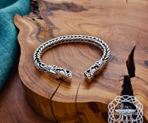 Wolf Head Norse Arm Ring Replica from Gotland. Handmade Sterling Silver Viking Bracelet.