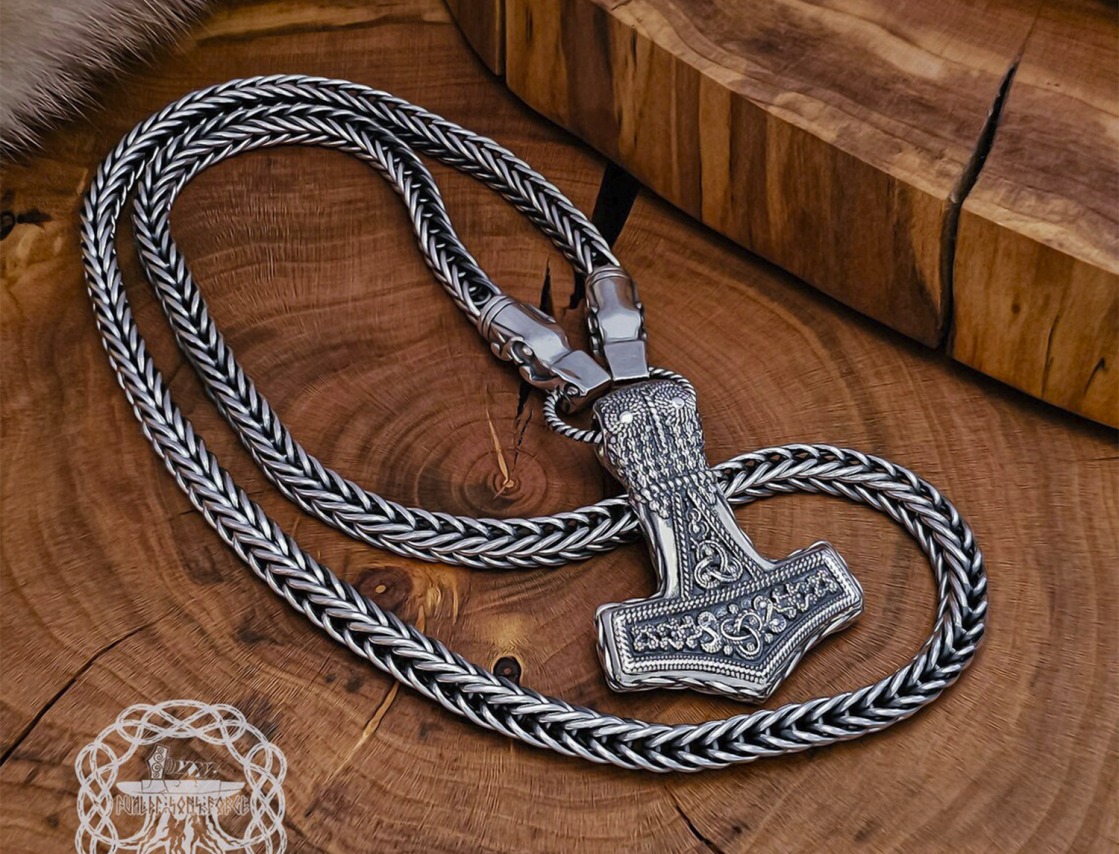 Authentic Wolf Head Viking Necklace Replica from Gotland. Sterling Silver Norse Chain.
