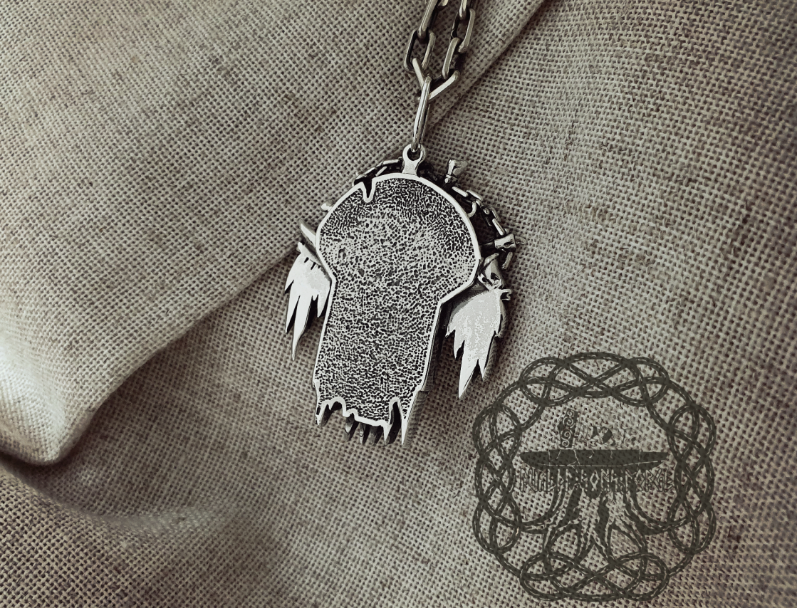 Sterling Silver Warcraft Horde Pendant. Handmade Orc Necklace.