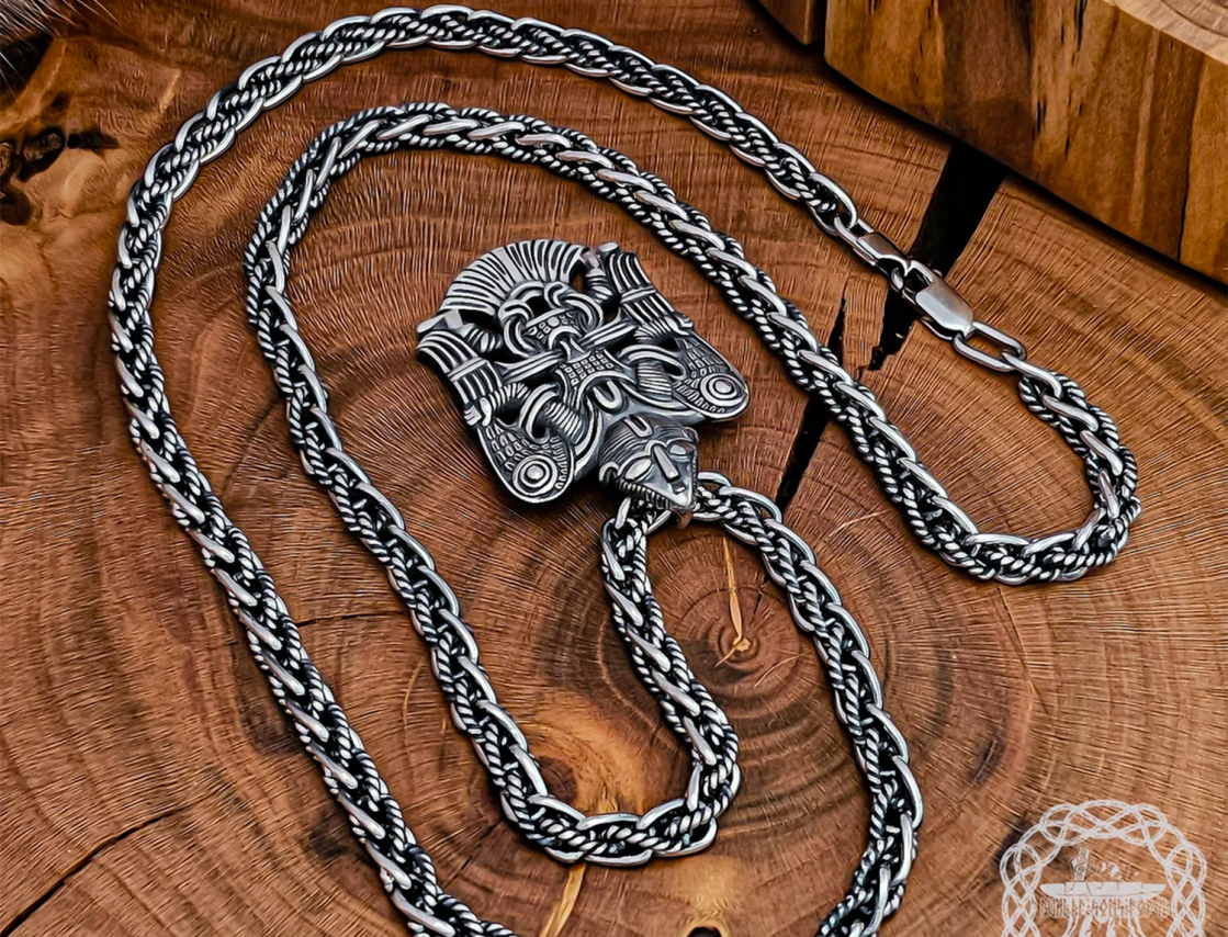Handmade Sterling Silver Winged Man Pendant. Viking Replica Necklace.