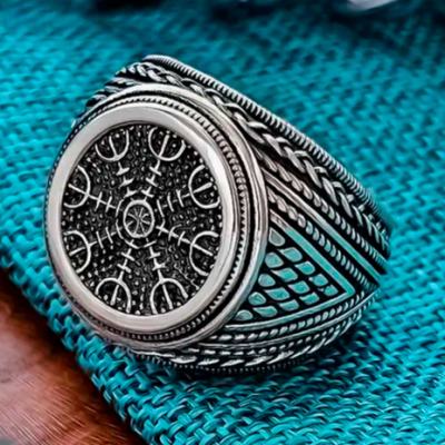 Sterling Silver Helm of Awe Ring. Artisan Handmade Viking Design.