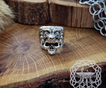 Handmade Viking Wolf Skull Ring. Sterling Silver Ulfhednar Jewelry.