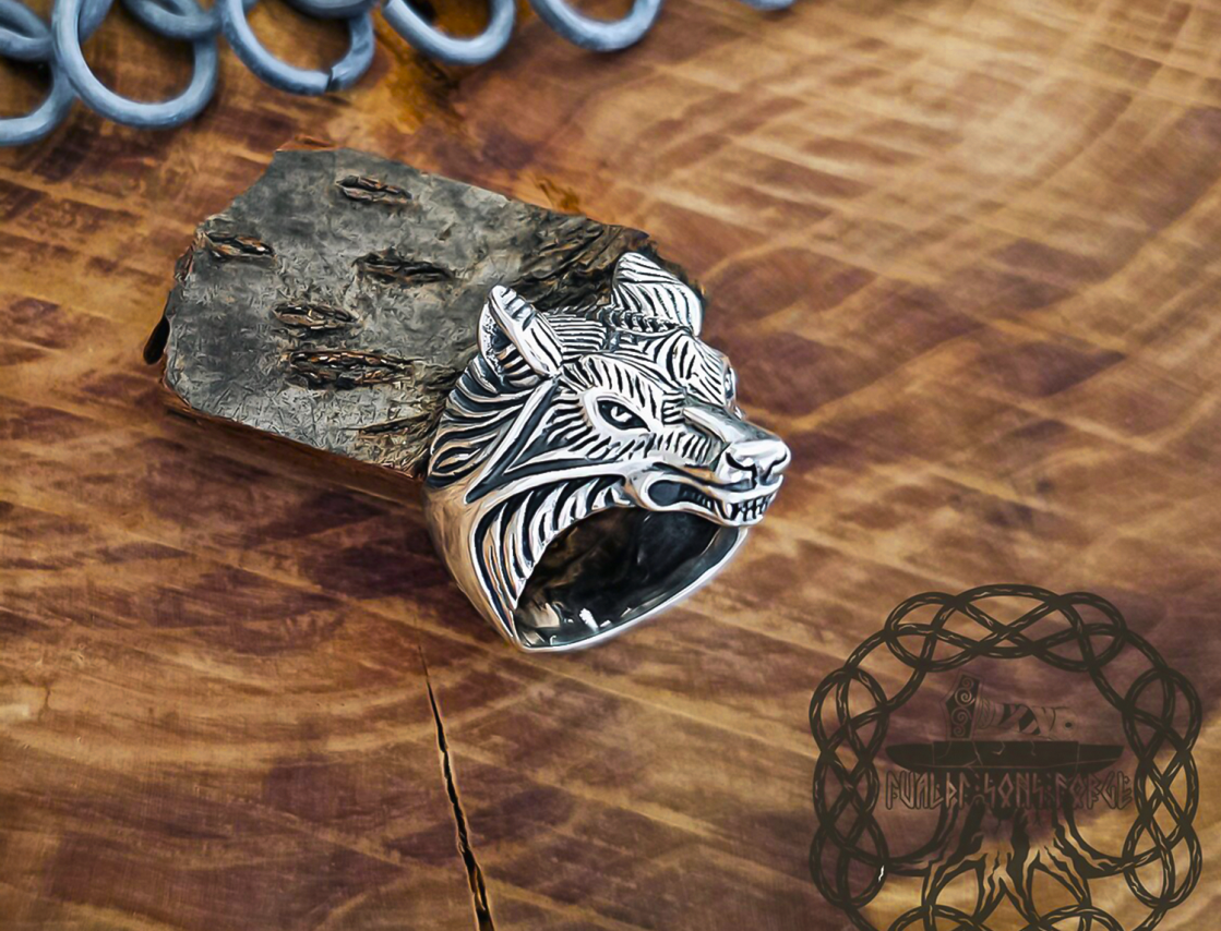 Sterling Silver Viking Wolf Ring. Artisan Norse Jewelry.