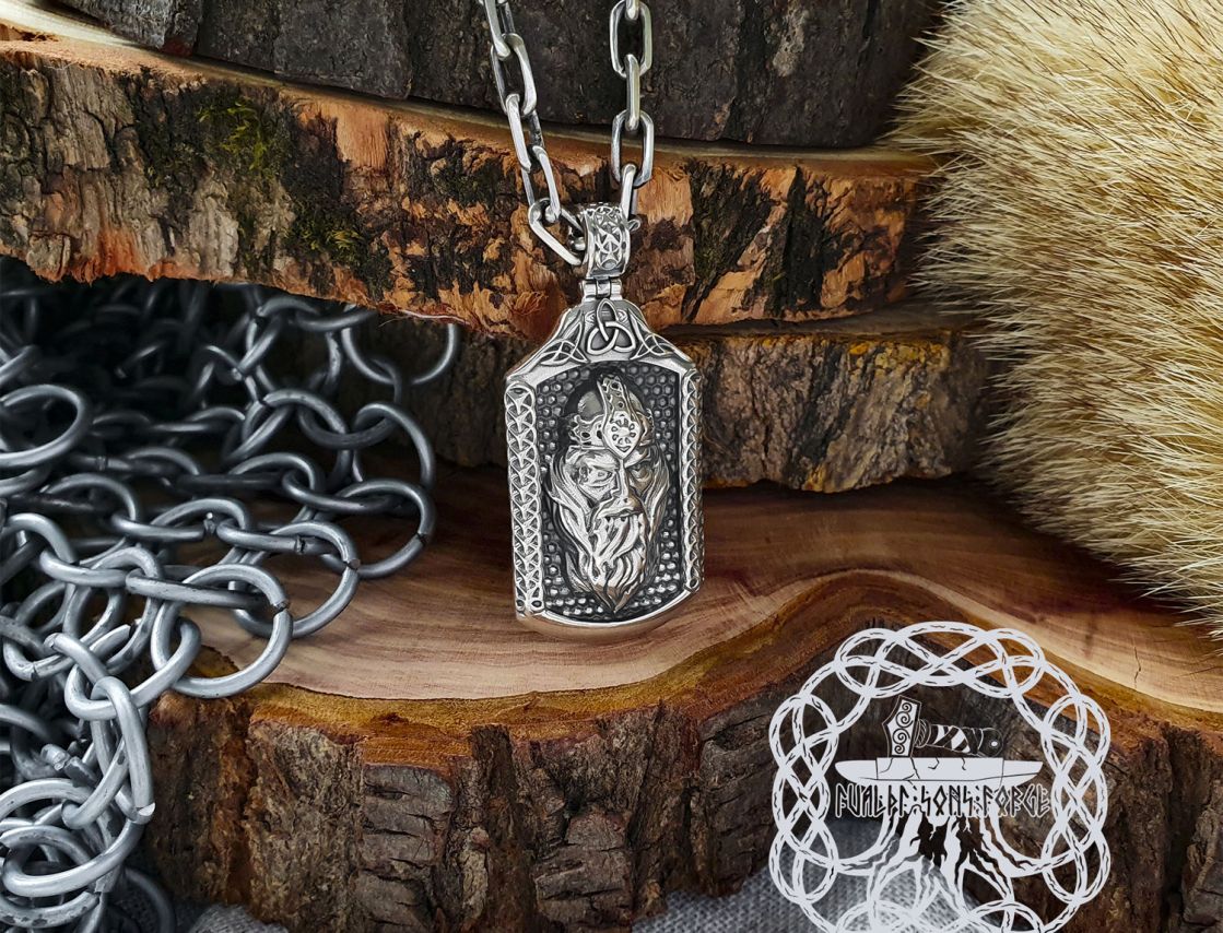 Handmade Sterling Silver Odin Pendant. Norse Viking Necklace.