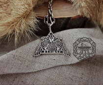 Sterling Silver Odins Ravens Pendant. Featuring Valknut and Odins Horn Symbols.