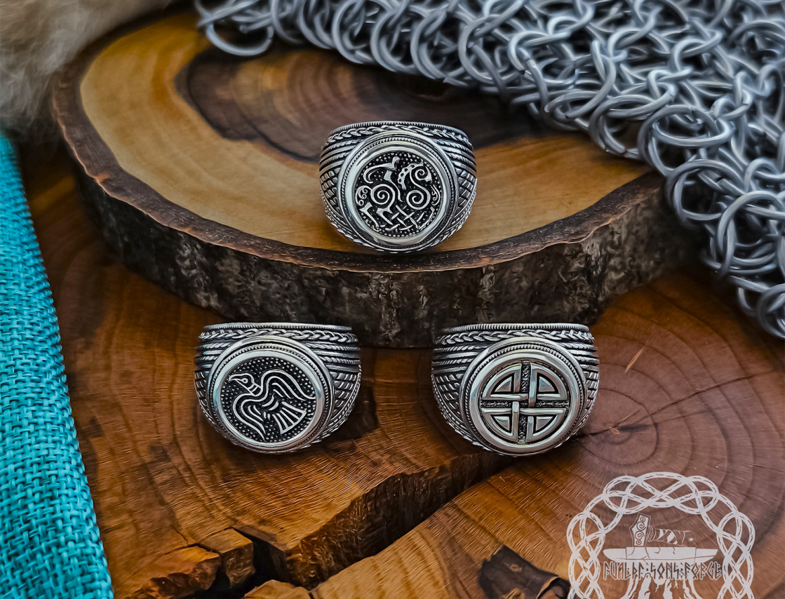 Sterling Silver Shield Ring. Artisan Handmade Viking Design.