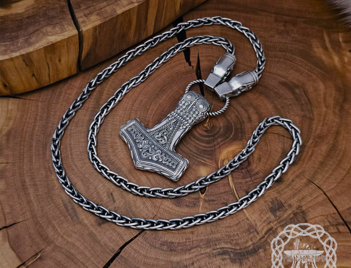 Sterling Silver Wolf Head Viking Chain. Gotland Replica Necklace.