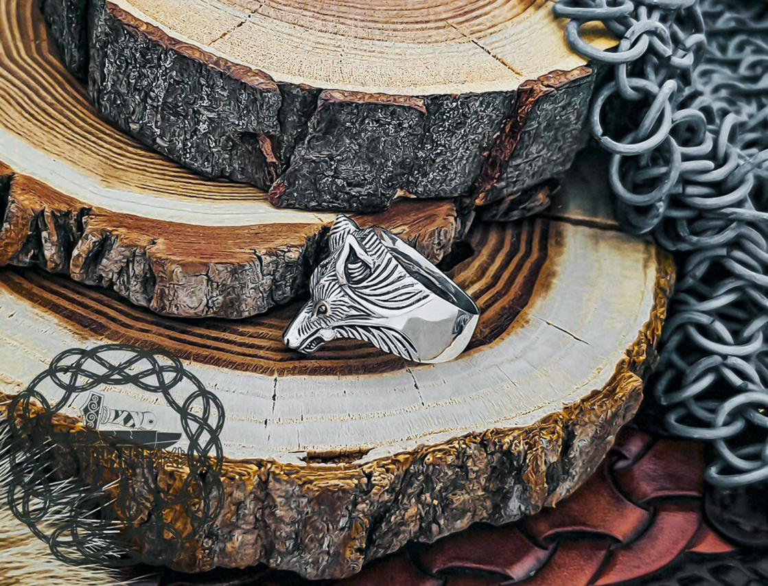 Sterling Silver Viking Wolf Ring. Artisan Norse Jewelry.