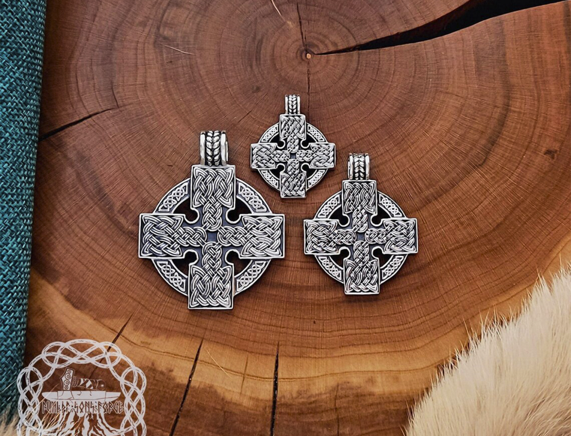 Handmade Sterling Silver Celtic Cross Pendant. Artisan Norse Jewelry.