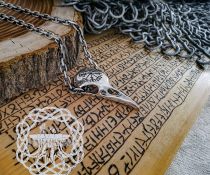 Sterling Silver Viking Raven Skull Pendant. Handmade Norse Necklace.