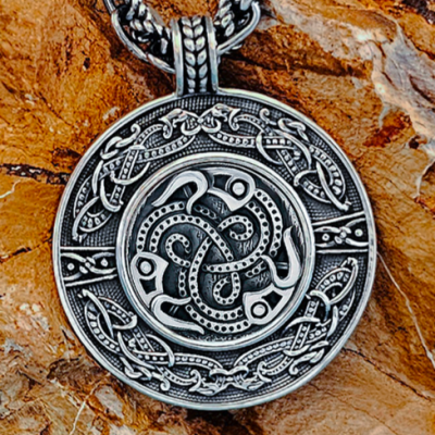 Handmade Sterling Silver Viking Vendel Ravens Pendant. Urnes Style Necklace.