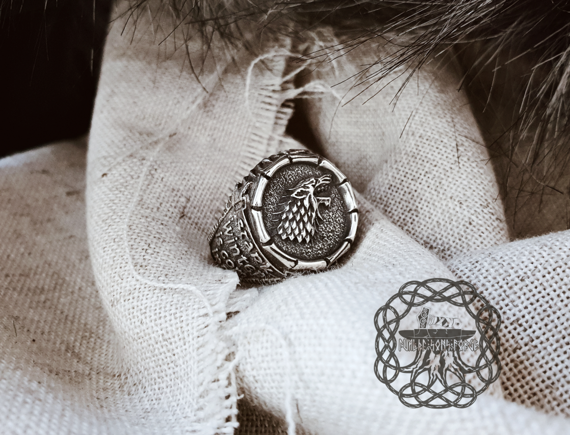 House Stark Ring, Game of Thrones Jewelry, Game of Thrones Ring, Sterling Silver Wolf Ring, House Stark Winter is Coming Ring