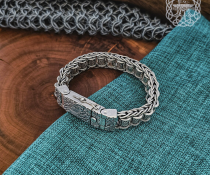 Sterling Silver Rune Bracelet with Cammin Casket Design. Handmade Viking Arm Ring.