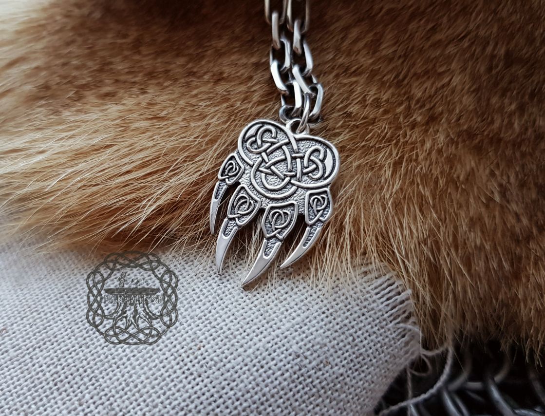 Wolf Paw Pendant Necklace. Handmade Sterling Silver Norse Viking Jewelry.