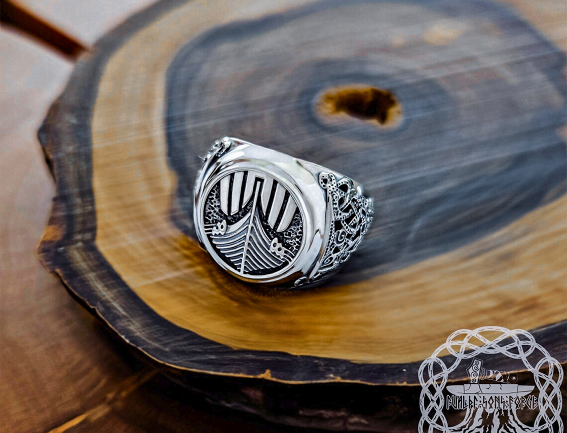 Sterling Silver Drakkar Ring. Artisan Viking Jewelry.